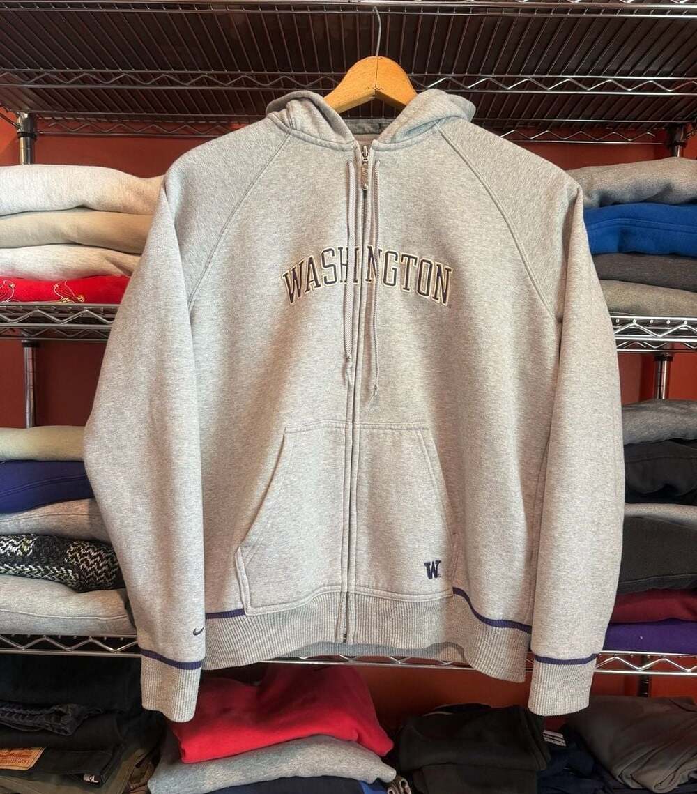 Vintage Nike Team Washington Huskies Full Zip Gray Hoodie XL Womens Y2K